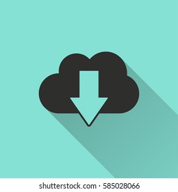 Download vector icon with long shadow. Black illustration isolated on green background for graphic and web design.