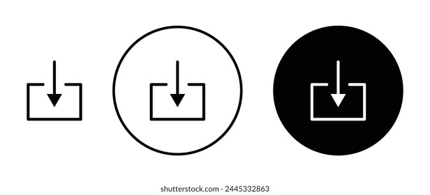 Download vector icon set. Download arrow button sign. Digitally Download file or app browser website navigation vector icon for UI designs.