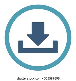 Download vector icon. This rounded flat symbol is drawn with cyan and blue colors on a white background.