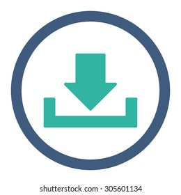 Download vector icon. This rounded flat symbol is drawn with cobalt and cyan colors on a white background.