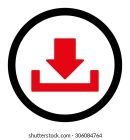 Download vector icon. This rounded flat symbol is drawn with intensive red and black colors on a white background.