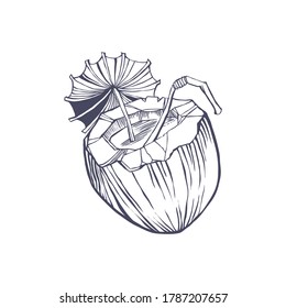 Download vector illustration of cocktail in a coconut.