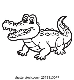 Download Vector Line Art Of A Cute Crocodile On White Background Eps File For Design