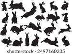 Download vector silhouette of the rabbit, isolation set cute bunny silhouette rabbit animal silhouette black vector bunny in different poses for free