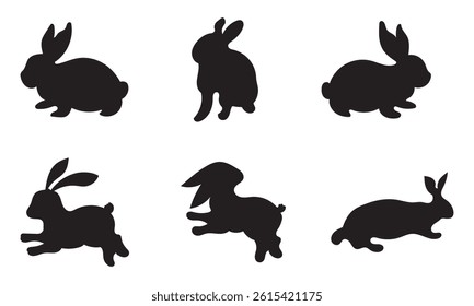 Download vector silhouette of the rabbit, isolation set cute bunny silhouette rabbit animal silhouette black vector bunny in different poses for free 