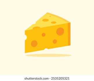 Baixe uma ilustração de queijo suíço estilo cartoon vibrante com uma fatia de queijo amarelo com buracos redondos. Perfeito para blogs gastronômicos, designs de receitas, promoções de produtos láteos e arte gastronômica digital.