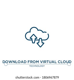 download from virtual cloud vector line icon. Simple element illustration. download from virtual cloud outline icon from technology concept. Can be used for web and mobile
