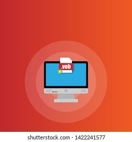 Download vob file icon on pc screen. Downloading file concept. File with vob icon and green down arrow sign