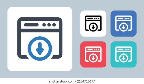 Descargar icono de sitio web - ilustración vectorial. Web, Website, Download, Browser, Save, Webpage, Arrow, internet, site, line, contorno, plano, iconos.