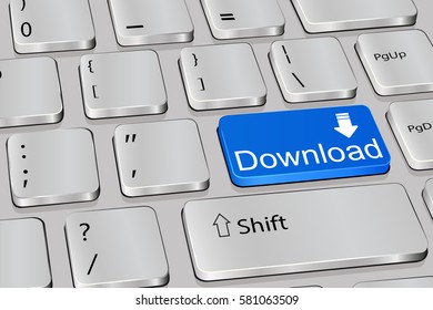 Download word on computer keyboard. Blue button. vector