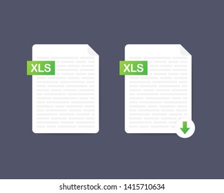 Download XLS button. Downloading document concept. File with XLS label and down arrow sign. Vector stock illustration.