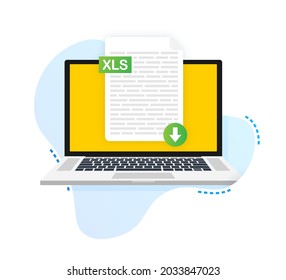 Descargue el botón XLS en la pantalla del portátil. Descargando el concepto del documento. Archivo con etiqueta XLS y signo de flecha abajo. Ilustración del vector