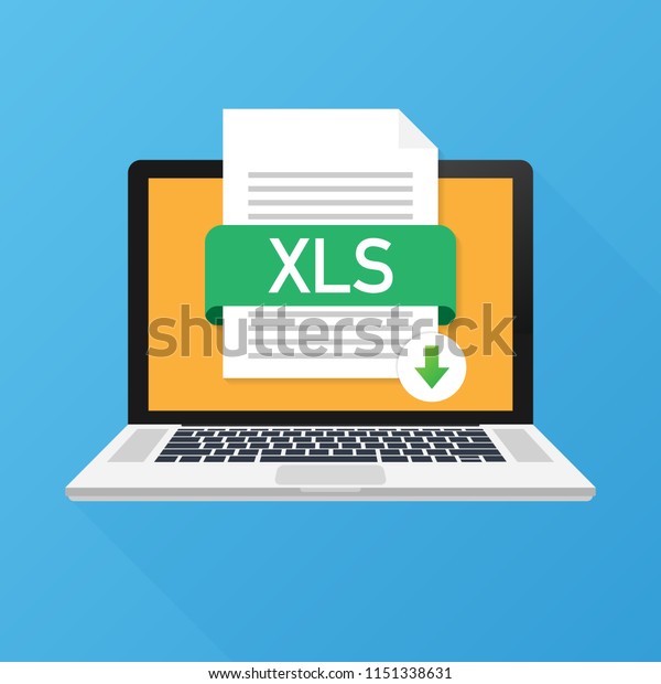 ノートパソコンの画面で Xls ボタンをダウンロードします ドキュメントのコンセプトをダウンロード しています Xlsラベルと下向き矢印の付いたファイル ベクター画像素材イラスト のベクター画像素材 ロイヤリティフリー