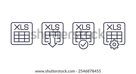 download xls document icons on white, line vector