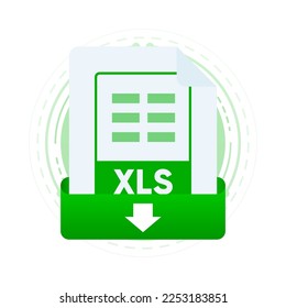 Descargue el archivo XLS con etiqueta en la pantalla del portátil. Descargando el concepto del documento. Ver, leer, descargar el archivo XLS en portátiles y dispositivos móviles. Ilustración vectorial.