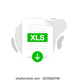 Download XLS icon file with label on white background. Downloading document concept. Vector illustration.