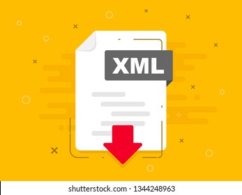 Download XML icon file with label. Downloading document concept. Banner for business, marketing and advertising. Vector Illustration.