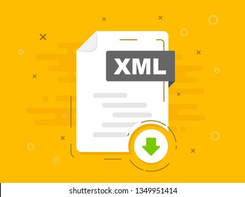 Download XML icon file with label. Downloading document concept. Banner for business, marketing and advertising. Vector Illustration.