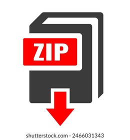 Icono de Vector de archivo zip de Descarga aislado sobre fondo blanco