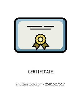 Downloadable certificate icon with gold seal perfect for websites and documents. Use this professional graphic for your project.