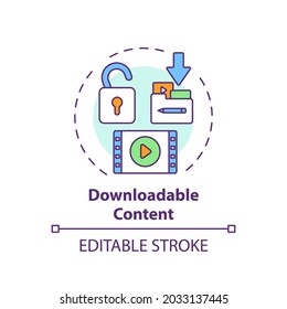 Downloadable content concept icon. VE success idea thin line illustration. Access to supplemental materials. Text files, multimedia objects. Vector isolated outline RGB color drawing. Editable stroke