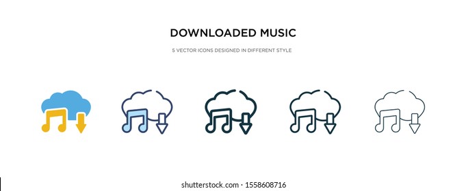 downloaded music cloud icon in different style vector illustration. two colored and black downloaded music cloud vector icons designed in filled, outline, line and stroke style can be used for web,