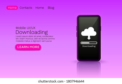 Downloading application online services, update cloud system, web site. Vector illustration