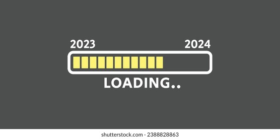 Downloading bar 2023 loading to 2024 next year concept vector illustration. New year 2024 loading soon horizontal banner vector design template.