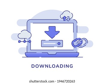 bajando la flecha de concepto en la pantalla del portátil fondo aislado blanco con estilo de línea discontinua