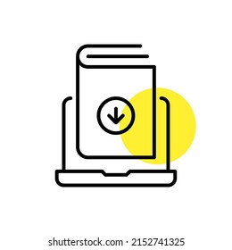 Downloading an electronic textbook for distance learning. Pixel perfect, editable stroke line art icon