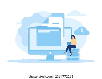 Descargando archivo en pantalla de dispositivo concepto de tendencia ilustración plana