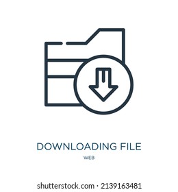 downloading file thin line icon. download, interface linear icons from web concept isolated outline sign. Vector illustration symbol element for web design and apps.