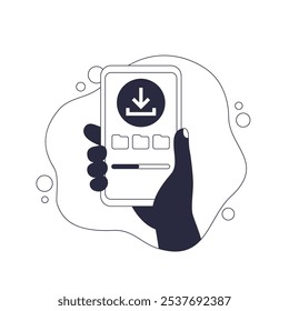 downloading files design with progress bar and phone in hand