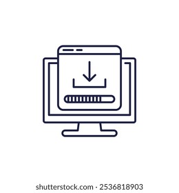 downloading files line icon with a computer and progress bar