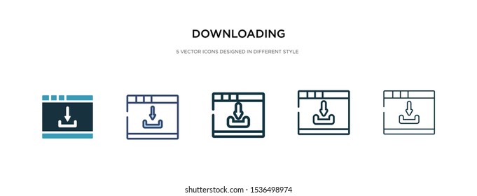 downloading icon in different style vector illustration. two colored and black downloading vector icons designed in filled, outline, line and stroke style can be used for web, mobile, ui