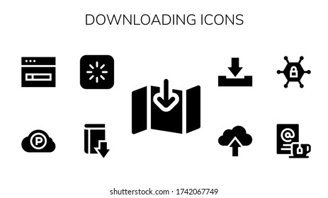 Icon-Set herunterladen. 9 gefüllt Symbole zum Herunterladen. Einschließlich Download, Laden, PC Cloud, Warten, VPN, Hochladen von Symbolen