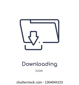 downloading icon from user interface outline collection. Thin line downloading icon isolated on white background.