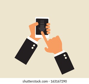 downloading mobile application: abstract smartphone in hands