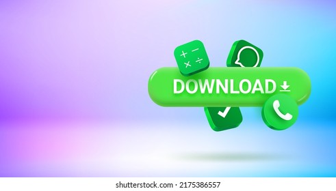 Downloading new applications concept. Vector 3d banner with copy space