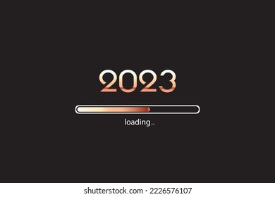Downloading the New Year 2023. Start the new year 2023 with a plan of goals, a concept of goals, an action plan, a strategy. Banner on a black background