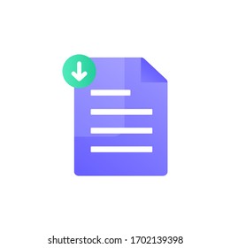 Downloading office file flat icon with gradient style. Document company office file icon. File task icon for business and presentation 