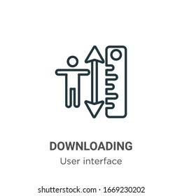 Vektorillustration-Symbol herunterladen. Dünnlinienschwarzes Download-Symbol, einfache flache Vektorillustration-Elementgrafik aus bearbeitbarem Benutzerinterface, einzelne Schlaganfall auf weißem Hintergrund