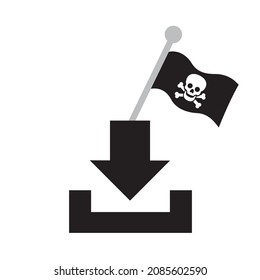 Downloading and piracy - illegal and criminal file and data downloading. Icon, sign, symbol and pictogram. Vector illustration isolated on white.