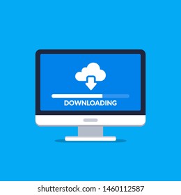 Downloading process on computer screen. Software interface background.
Vector illustration in flat style.