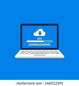 Downloading process on laptop screen. Software interface background.
Vector illustration in flat style.