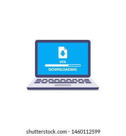 Downloading process on laptop screen. Software interface background.
Vector illustration in flat style.