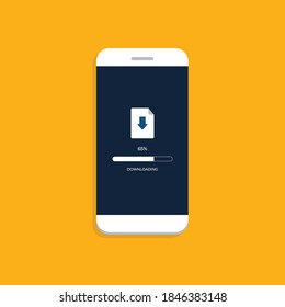 Downloading process on smartphone screen. 