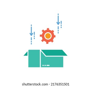 Downloading and storage in internet concept. Download sitting flat icon.