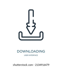 downloading thin line icon. computer, button linear icons from user interface concept isolated outline sign. Vector illustration symbol element for web design and apps.