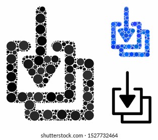 Downloads composition of small circles in variable sizes and color hues, based on downloads icon. Vector small circles are composed into blue illustration.